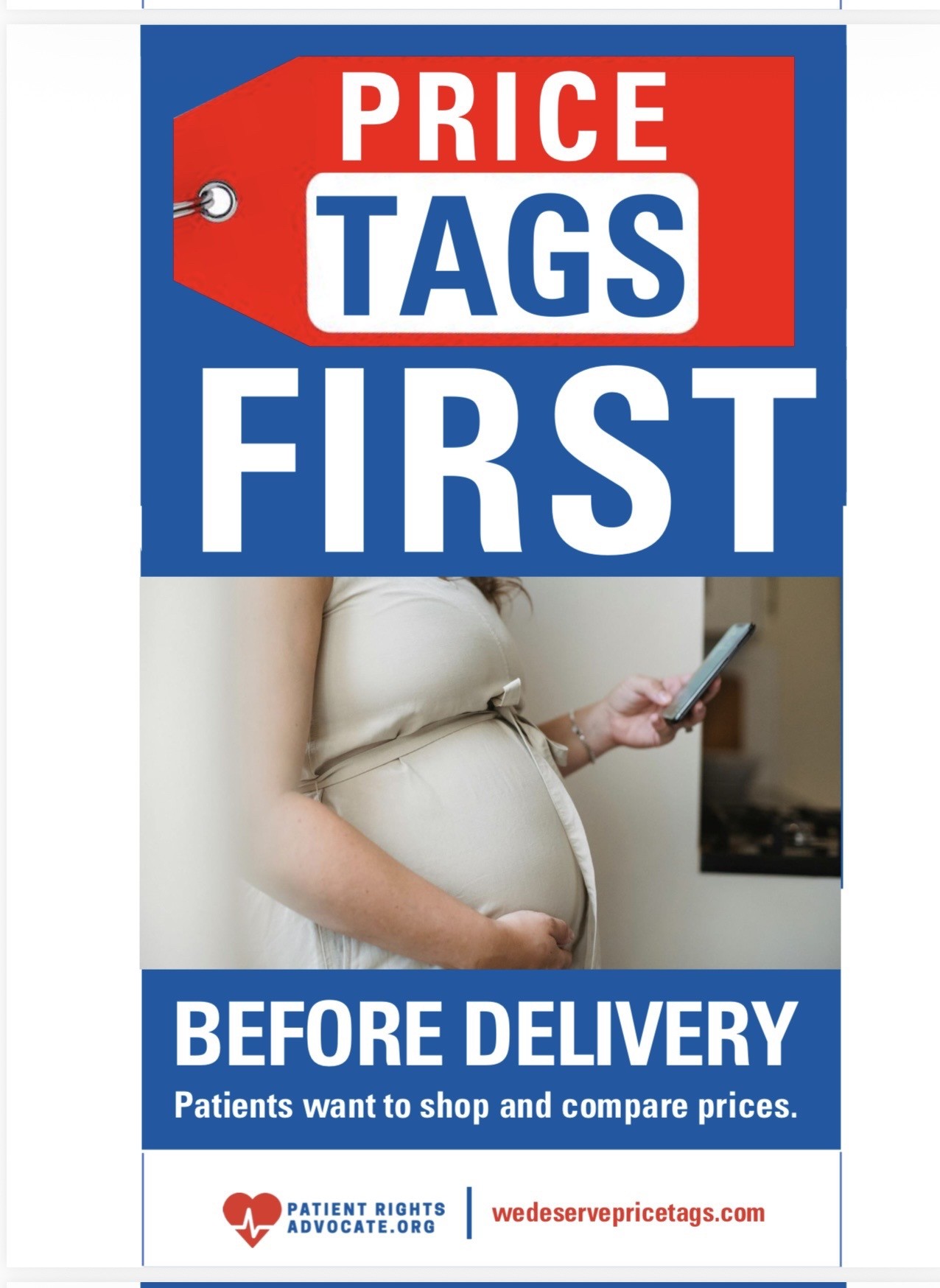 Price Tags First, Before Delivery creative showing an expectant mother