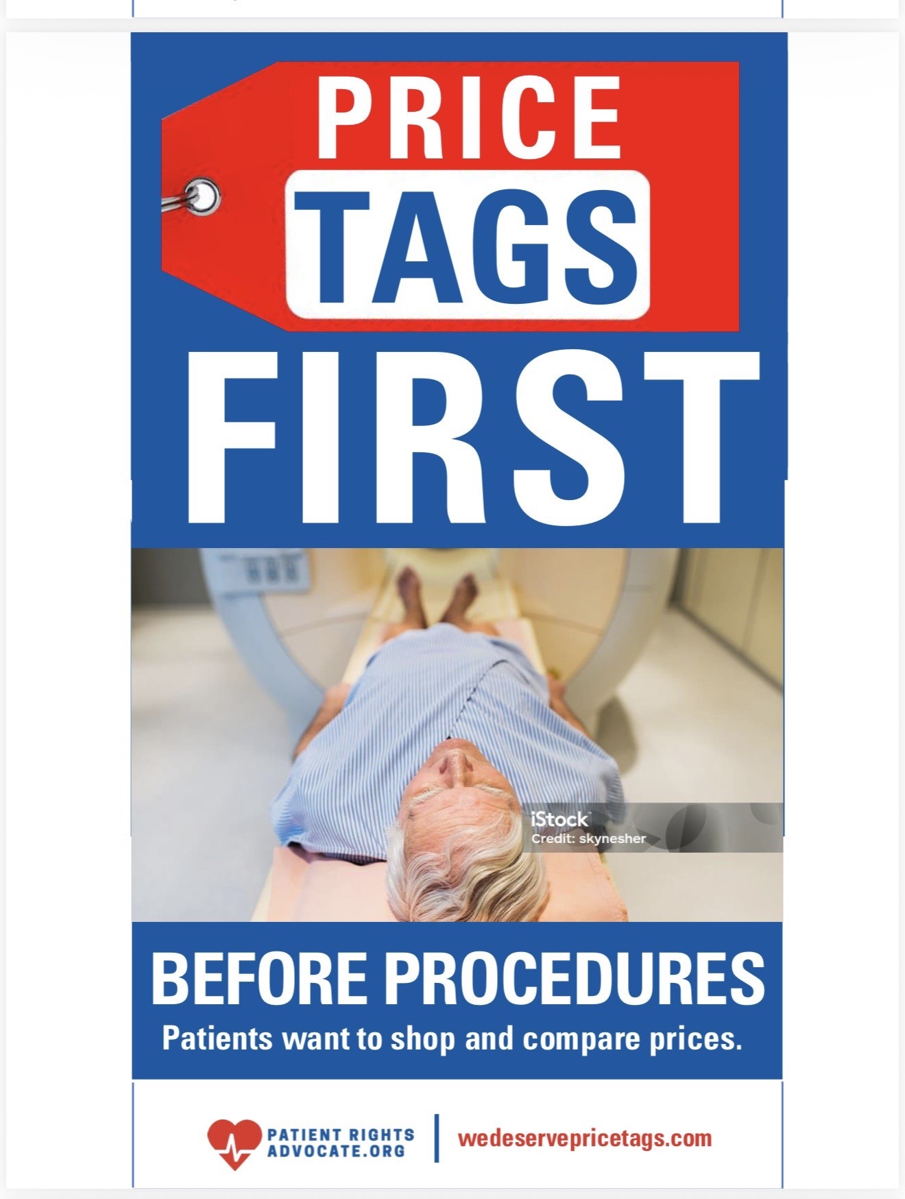 Price Tags First, Before Procedures creative showing a patient in a medical scanner